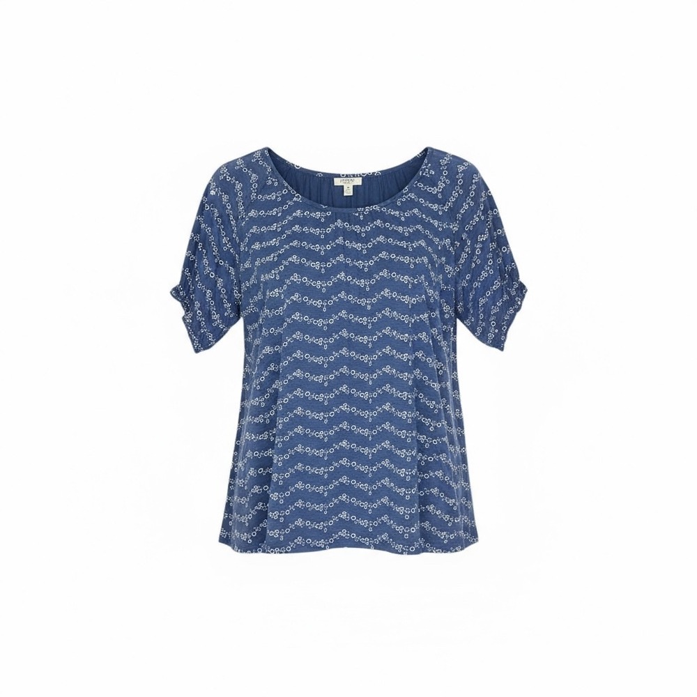 NWT Como Blu Womens Abstract Print Tunic Top 2X Casual Flowy Stretch Blue/White